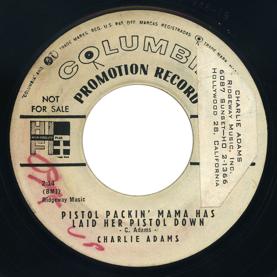 Charlie Adams – Pistol Packin’ Mama Has Laid Her Pistol Down / They Can’t Make A Devil Out Of My Angel – Columbia