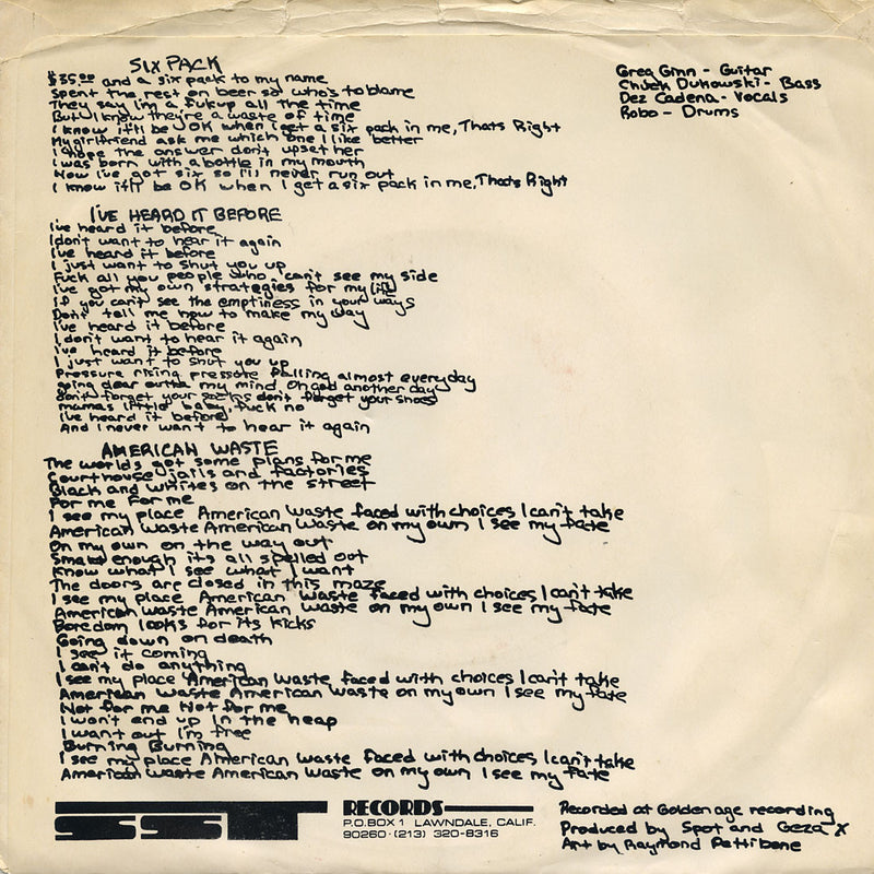 Black Flag – Six Pack / I’ve Heard It Before / American Waste – SST
